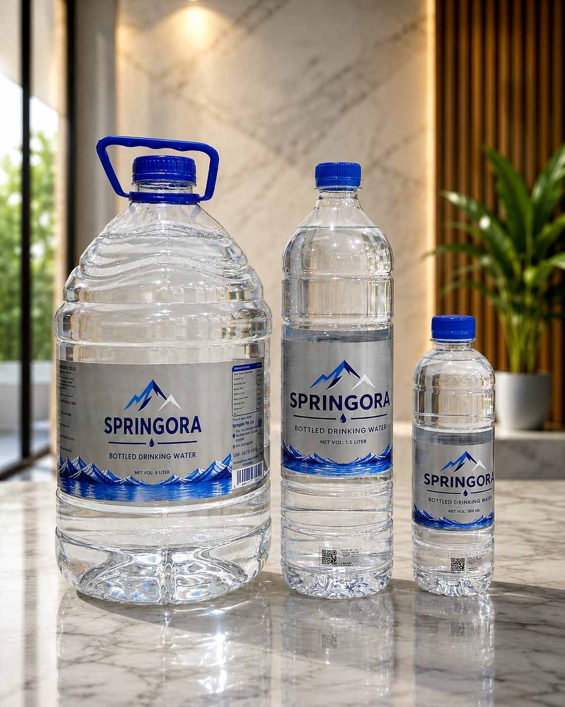 Original Springora 6 litre, 1.5 litre and 500 ml bottled drinking water products