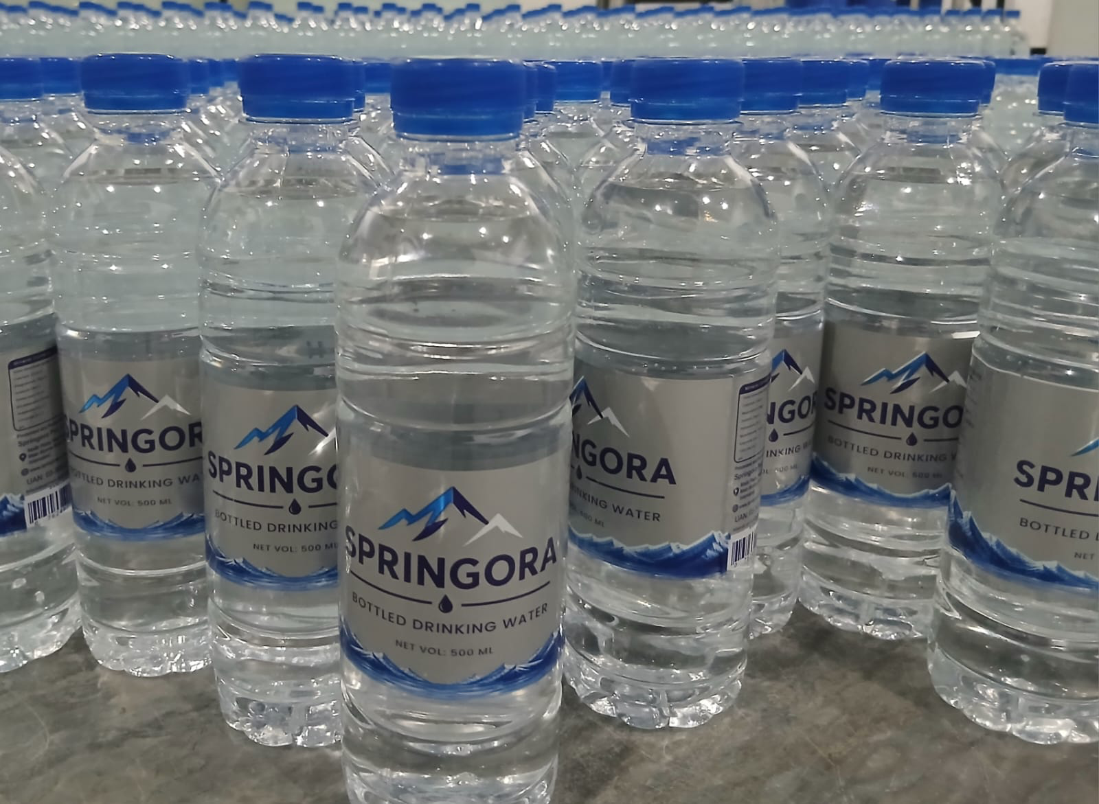 Finished Springora 500 ml bottles after filling and labelling